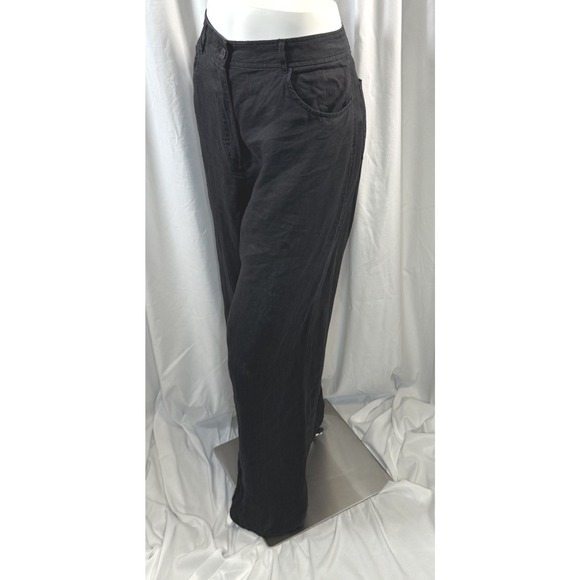Zara Black Linen Blend High Waisted Wide Leg Trousers XL Resortwear Chic ‎ 82-03 - Picture 8 of 11